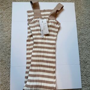 Tan and White Striped Ribbed Dress